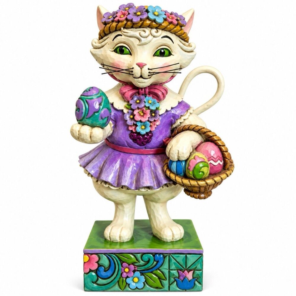 Jim Shore Heartwood Creek Purrfect Day Egg Hunt Easter Cat Figurine 2013 Enesco
